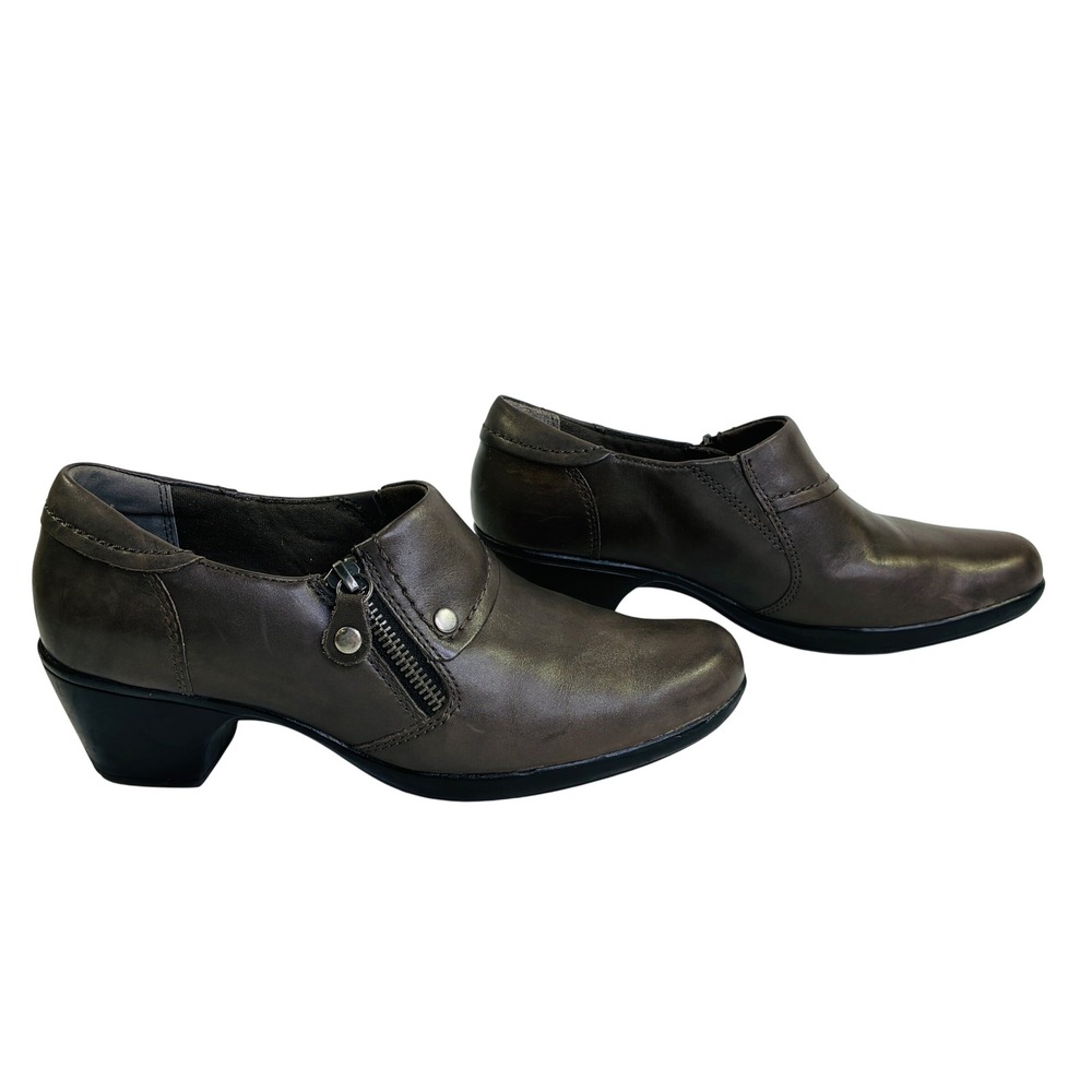 Clarks Womens Dark Brown Leather Zip Shooties Block Heel Booties 66765 Size 9M